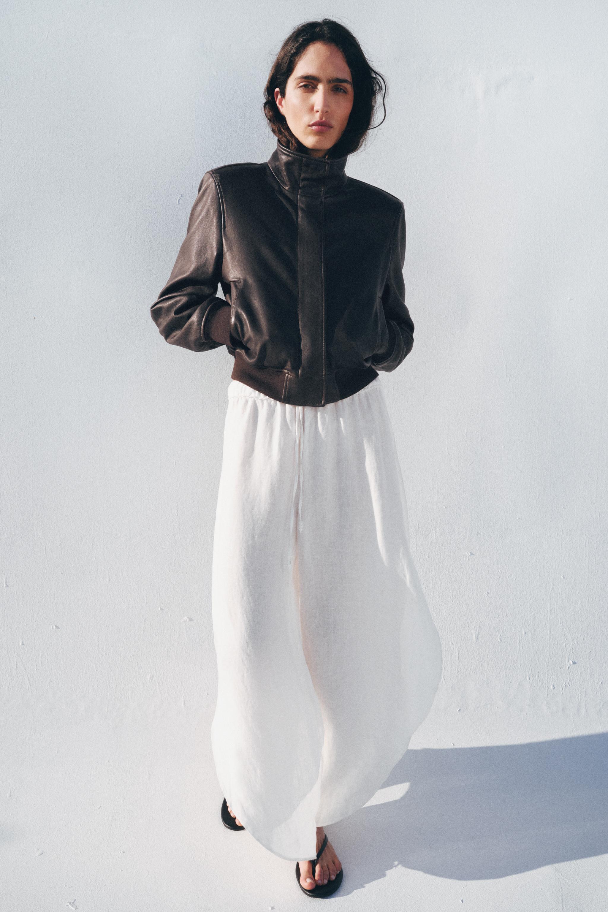 ZW COLLECTION LIMITED EDITION LEATHER BOMBER JACKET WITH SHOULDER PADS